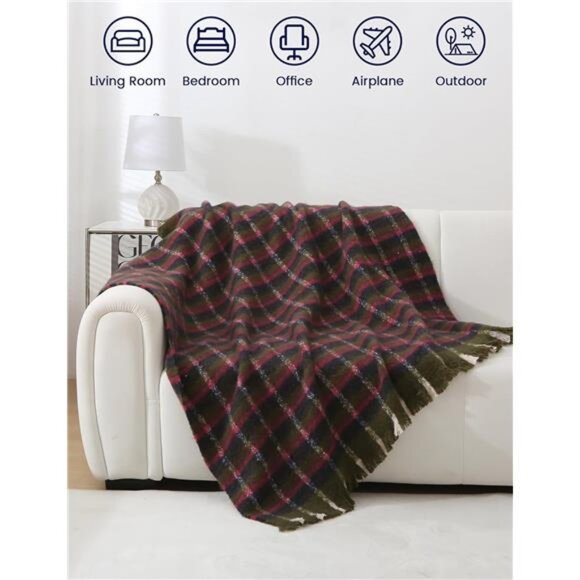 Christmas Plaid Throw Blanket 50x60 Inch Cozy Tassel Decorative Sofa Bed Couch - Picture 5 of 8